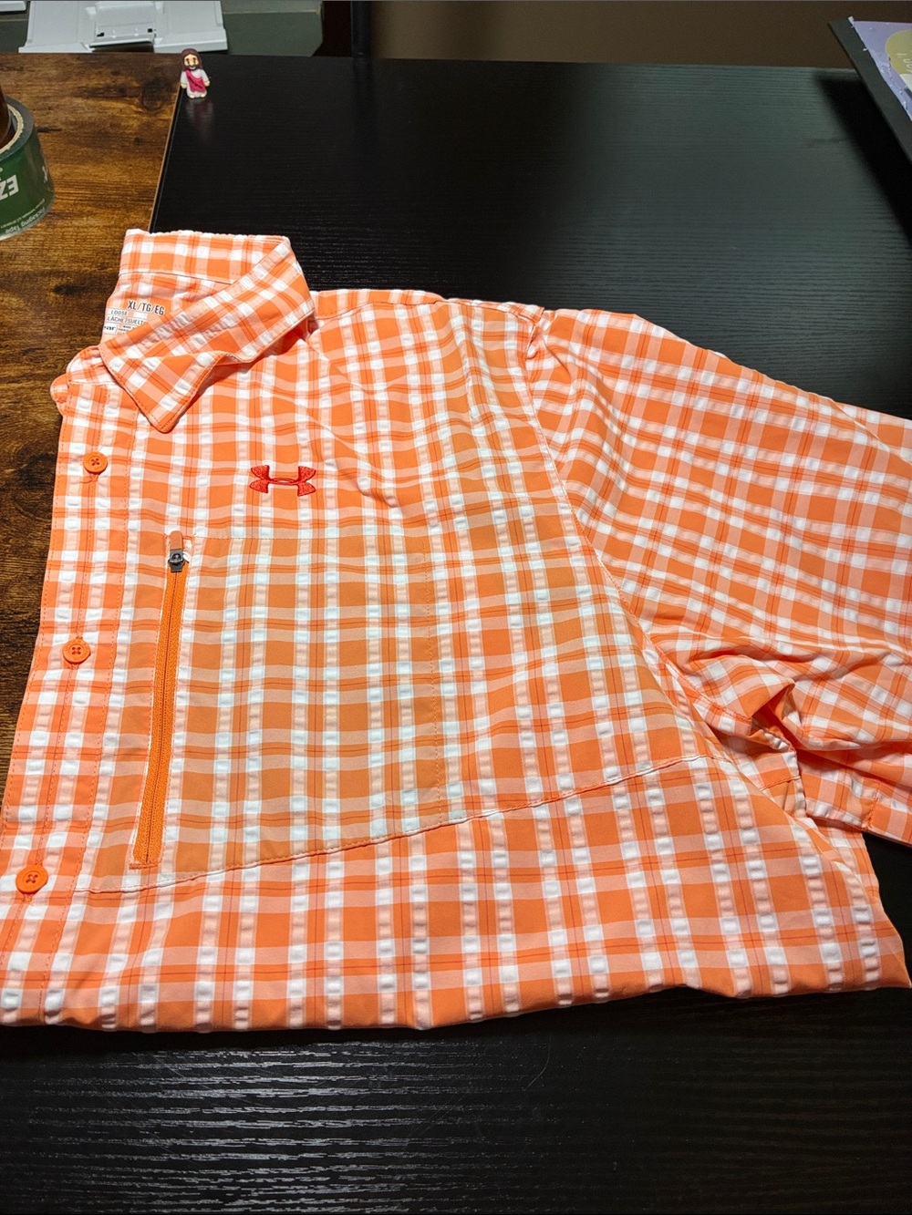 Under Armour Men’s Orange and White Plaid Button-Down Shirt
